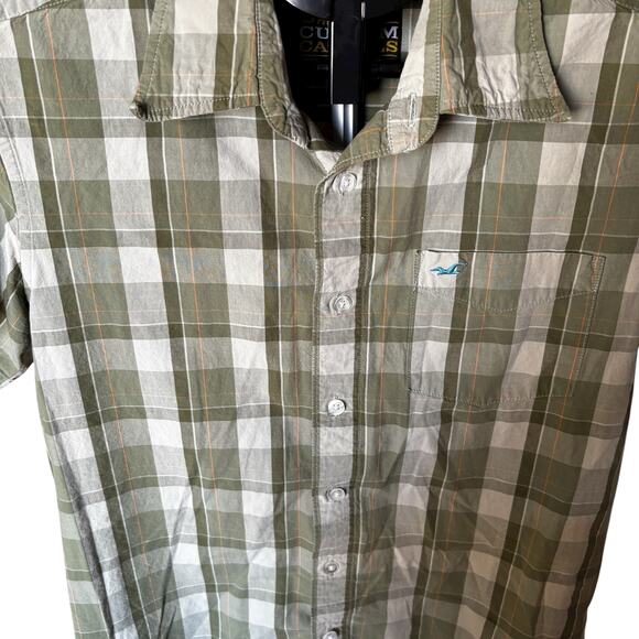 Hollister Button Shirt Mens Large Plaid Green Collared Short Sleeve Y2K Top - Picture 6 of 8